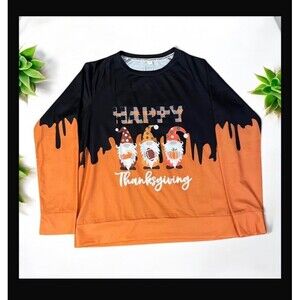 Happy Thanksgiving Gnome Shirt XL Orange Black Fall Graphic Top Long Sleeve NWT